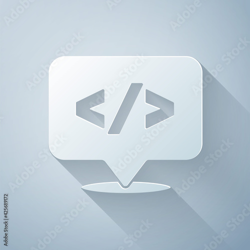Paper cut Web design and front end development icon isolated on grey background. Paper art style. Vector