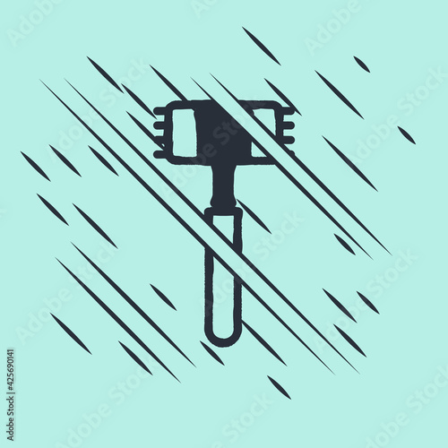 Black Kitchen hammer icon isolated on green background. Meat hammer. Glitch style. Vector