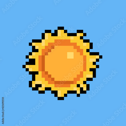 Pixel art cartoon papercut art sun icon.