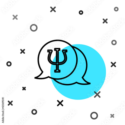 Black line Psychology icon isolated on white background. Psi symbol. Mental health concept, psychoanalysis analysis and psychotherapy. Random dynamic shapes. Vector