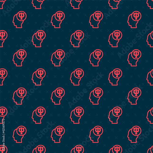 Red line Psychology icon isolated seamless pattern on black background. Psi symbol. Mental health concept, psychoanalysis analysis and psychotherapy. Vector