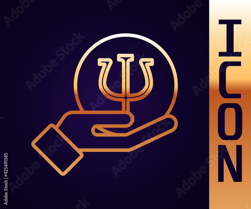 Gold line Psychology icon isolated on black background. Psi symbol. Mental health concept, psychoanalysis analysis and psychotherapy. Vector