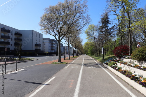 Piste cyclable le long de l'avenue du Général de Gaulle, ville de Bron, département du Rhône, France photo