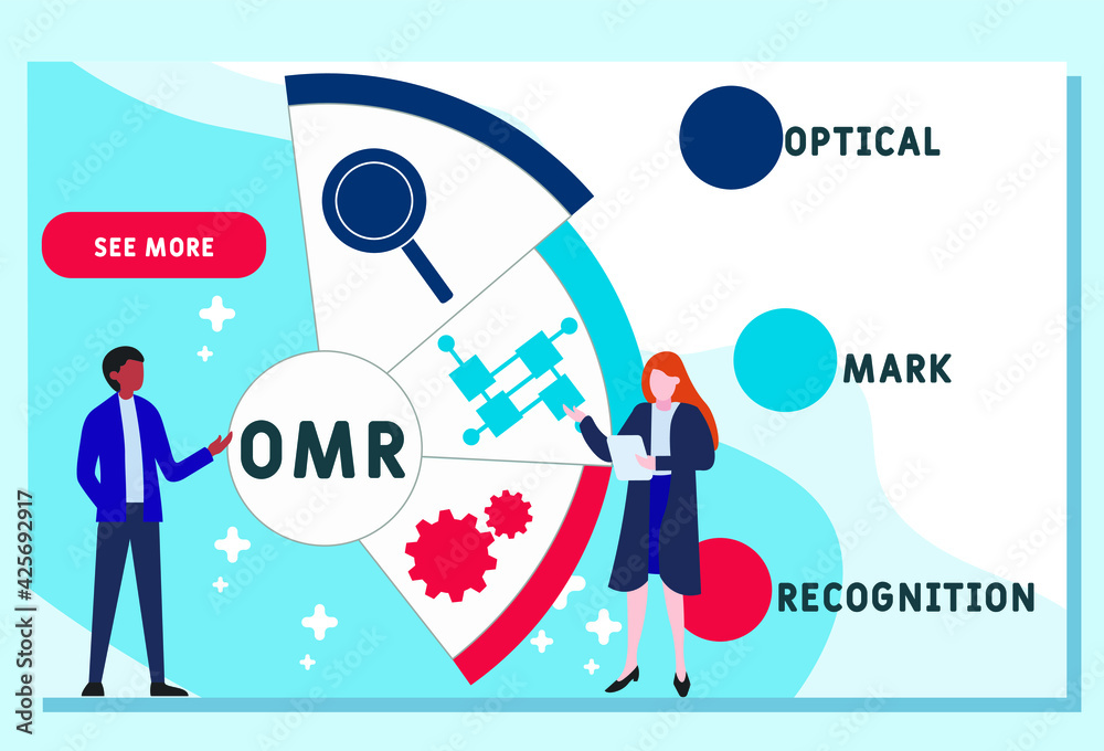 OMR - Optical Mark Recognition  acronym. business concept background.  vector illustration concept with keywords and icons. lettering illustration with icons for web banner, flyer, landing page