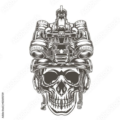 skull design wearing a tactical military helmet photo