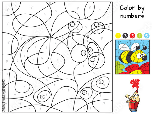 Flying bee. Coloring book. Educational puzzle game for children. Cartoon vector illustration