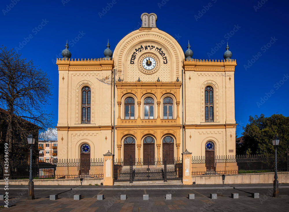 Exterior of famous traditional jewish synagogue in Hungary, Pecs