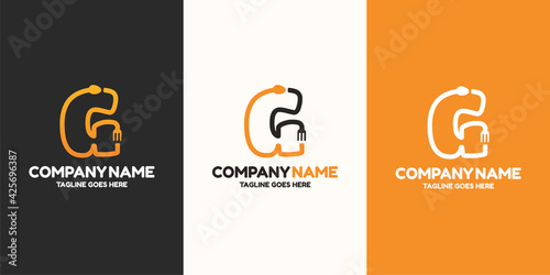 Initial letter G food Logo Design Template. Illustration vector graphic. Design concept fork and spoon With letter symbol. Perfect for  cafe, restaurant, cooking business