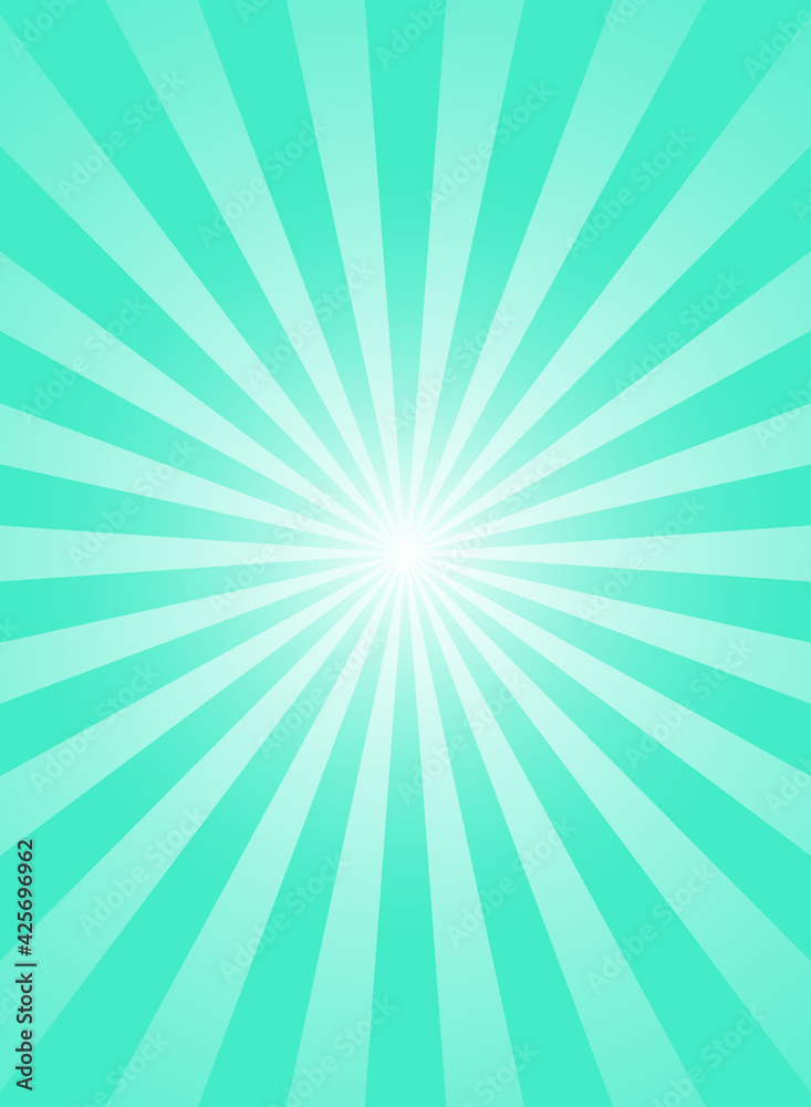 Vertical sunlight retro faded wide background. turquoise color burst background.