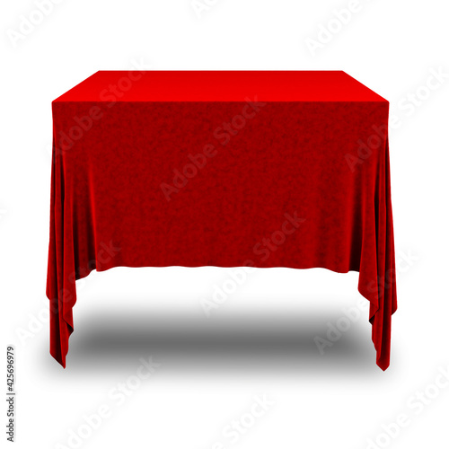 Empty red tablecloth isolated on white.