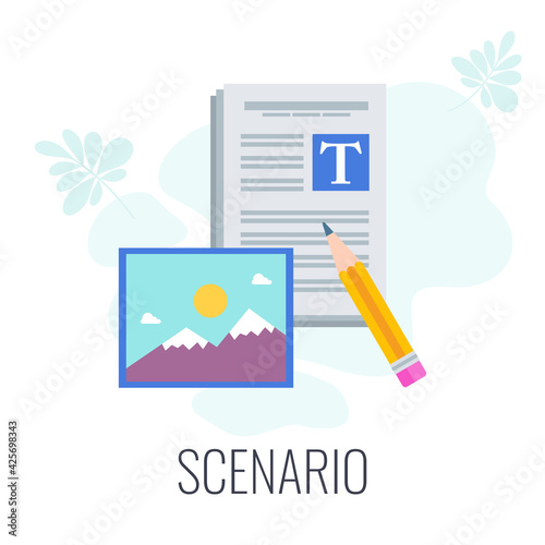 Scenario icon. Video marketing. Digital marketing. Flat vector illustration.
