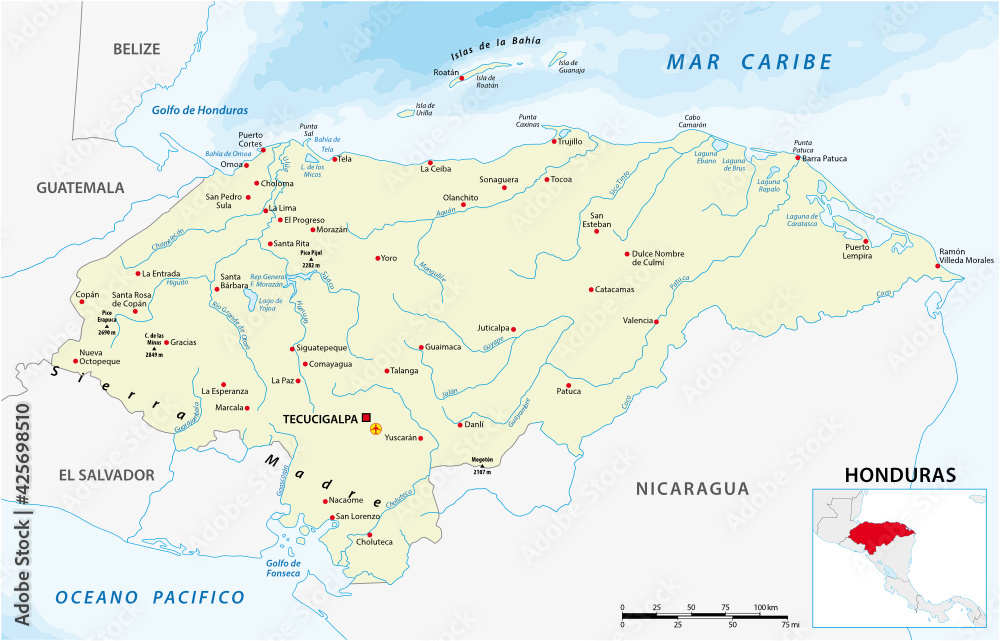 Vector map of the Central American Republic of Honduras