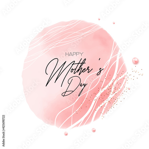 Happy mother's day vector design card, blush pink watercolor fluid painting with flower and pearl. Blush pink watercolor fluid painting. Spring wedding invitation. Best mom ever