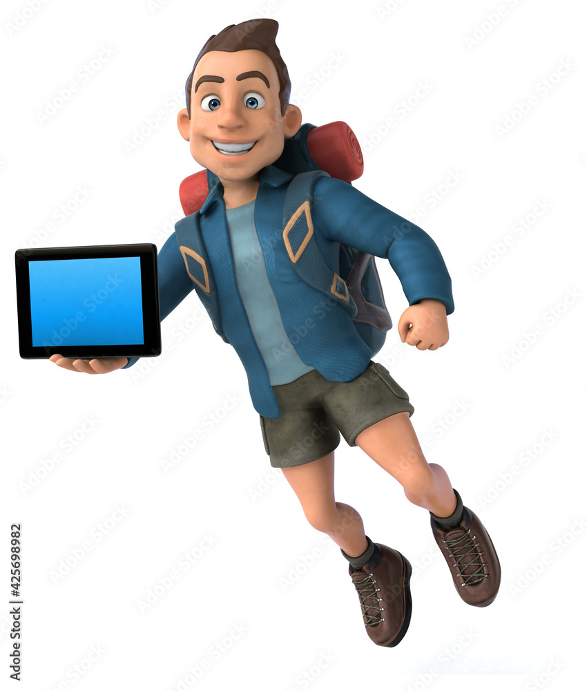 Fun illustration of a 3D cartoon backpacker Fun illustration of a 3D cartoon backpacker