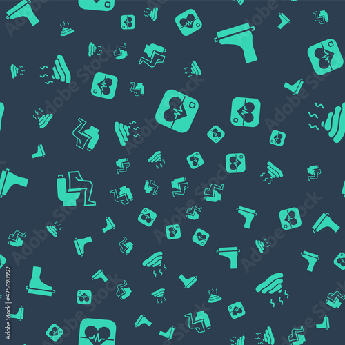 Set Heart rate, Flat foot, Constipation and Shit on seamless pattern. Vector