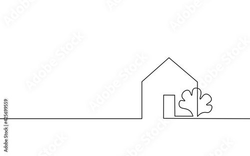 One line seller house door keys. Building quarter residential complex. Hand drawn sketch continuous line. Sell own family customer life business concept vector illustration