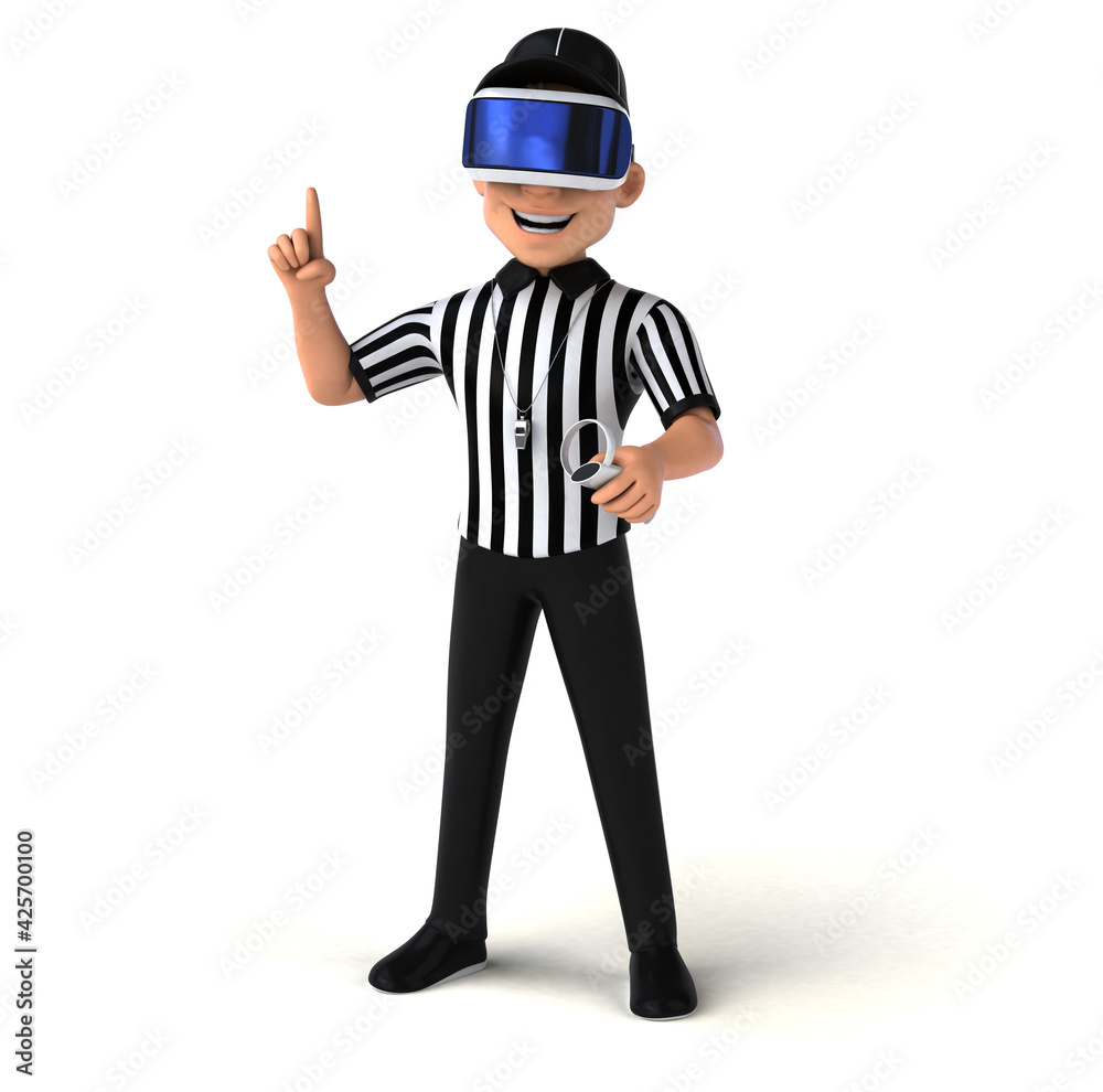 Fun 3D Illustration of a referee with a VR Helmet Fun 3D Illustration of a referee with a VR Helmet