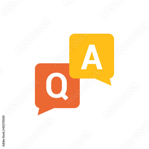 Faq help flat design icon. Query frequently question speech vector information symbol