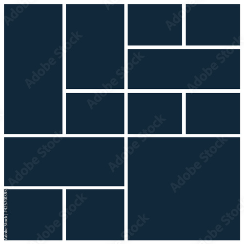 Photo collage mosaic grid template board picture frame. Border collage photo layout background