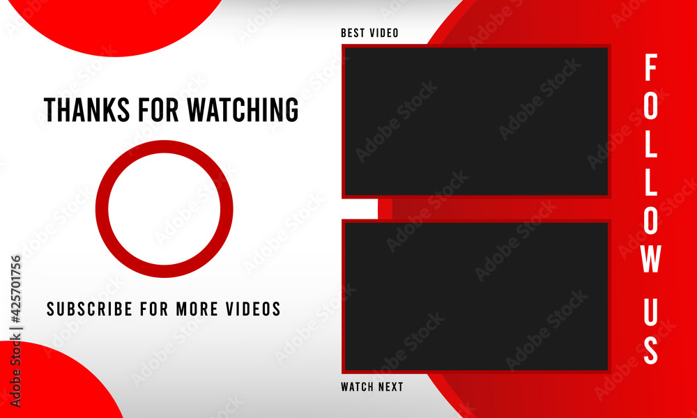 Youtube End Screen Red and White design. Geometrical Template. Outro Template. End Screen