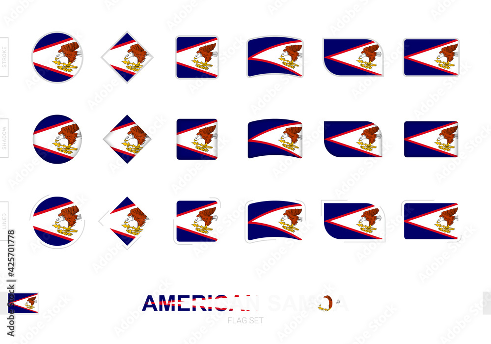 American Samoa flag set, simple flags of American Samoa with three different effects. American Samoa flag set, simple flags of American Samoa with three different effects.