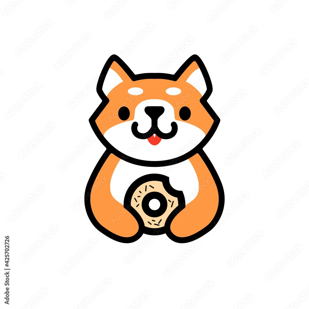 Fototapeta premium cute shiba inu donuts dog cartoon logo vector icon illustration