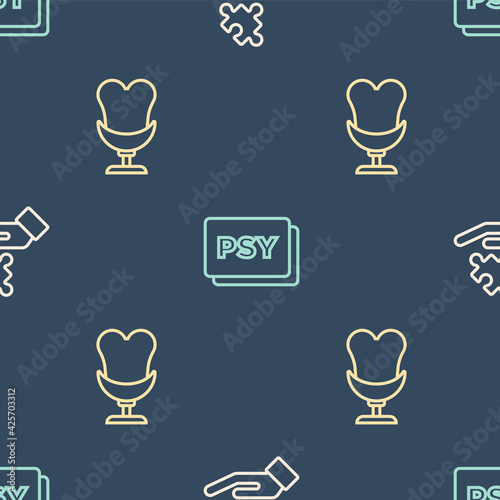 Set line Solution to the problem, Armchair and Psychology, Psi on seamless pattern. Vector