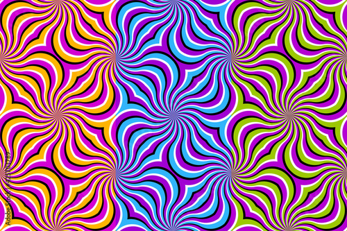Set of wrapping paper with colorful strips. Motion illusion. Seamless pattern.