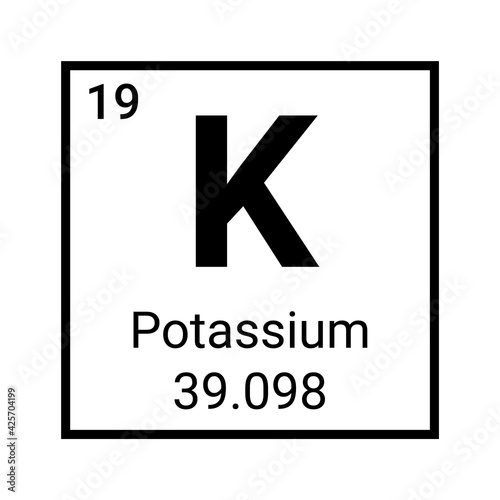 Potassium element periodic table symbol vector icon. Potassium chemistry element symbol