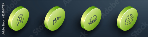 Set Isometric line Mars rover, Ray gun, and Planet Venus icon. Vector