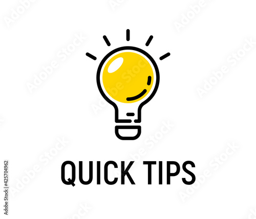 Quick tip hint vector icon bulb. Fact tip idea line icon logo guide