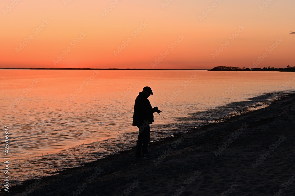 silhouette of a person on the beach at sunset