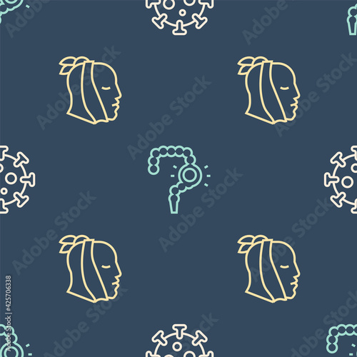Set line Virus, Toothache and Gut constipation on seamless pattern. Vector