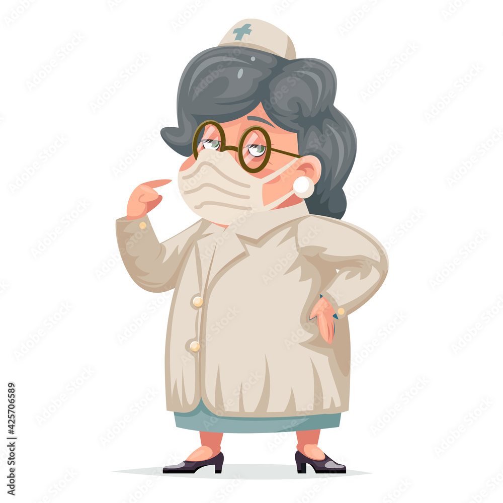 Doctor wear protective medical face attendant nurse character adult design cartoon vector illustration