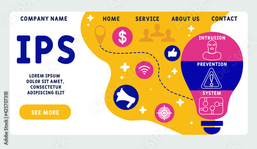 Vector website design template . IPS - Intrusion Prevention System acronym. business concept background. illustration for website banner, marketing materials, business presentation, online advertising