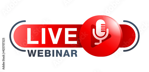 Live webinar button with microphone and play icon