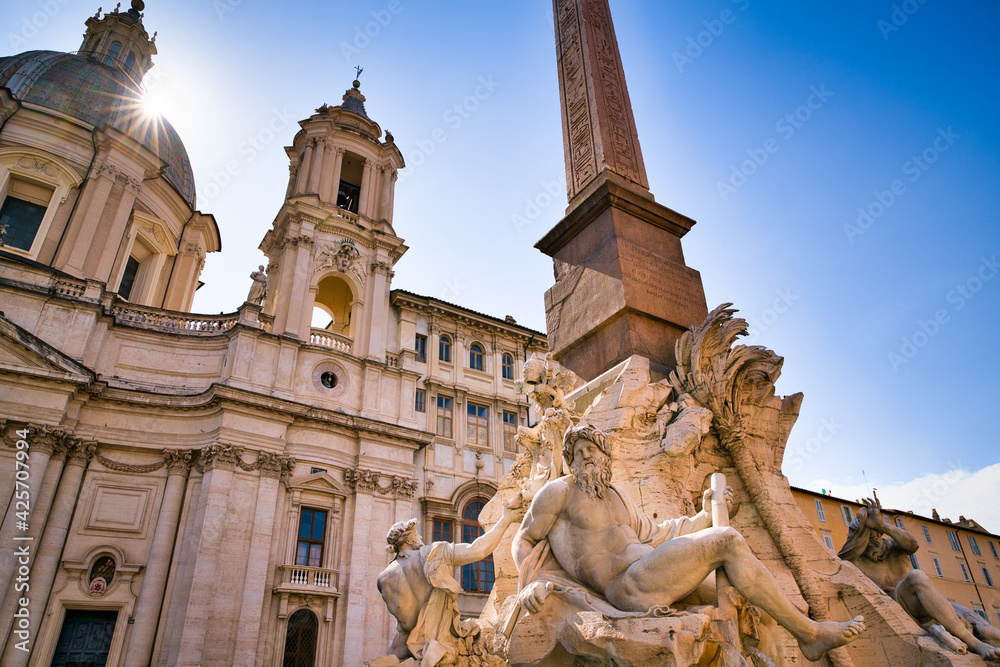 View of Piazza Navona and Bernini fountain, Rome, Italy