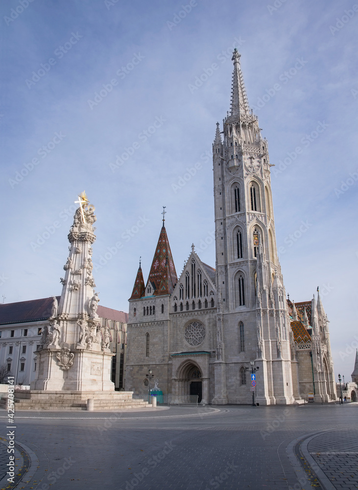 Matthias Church and Holy Trinity Statue in Fisherman's Bastion