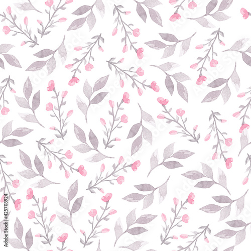 Pattern of watercolor flowers on a white background.