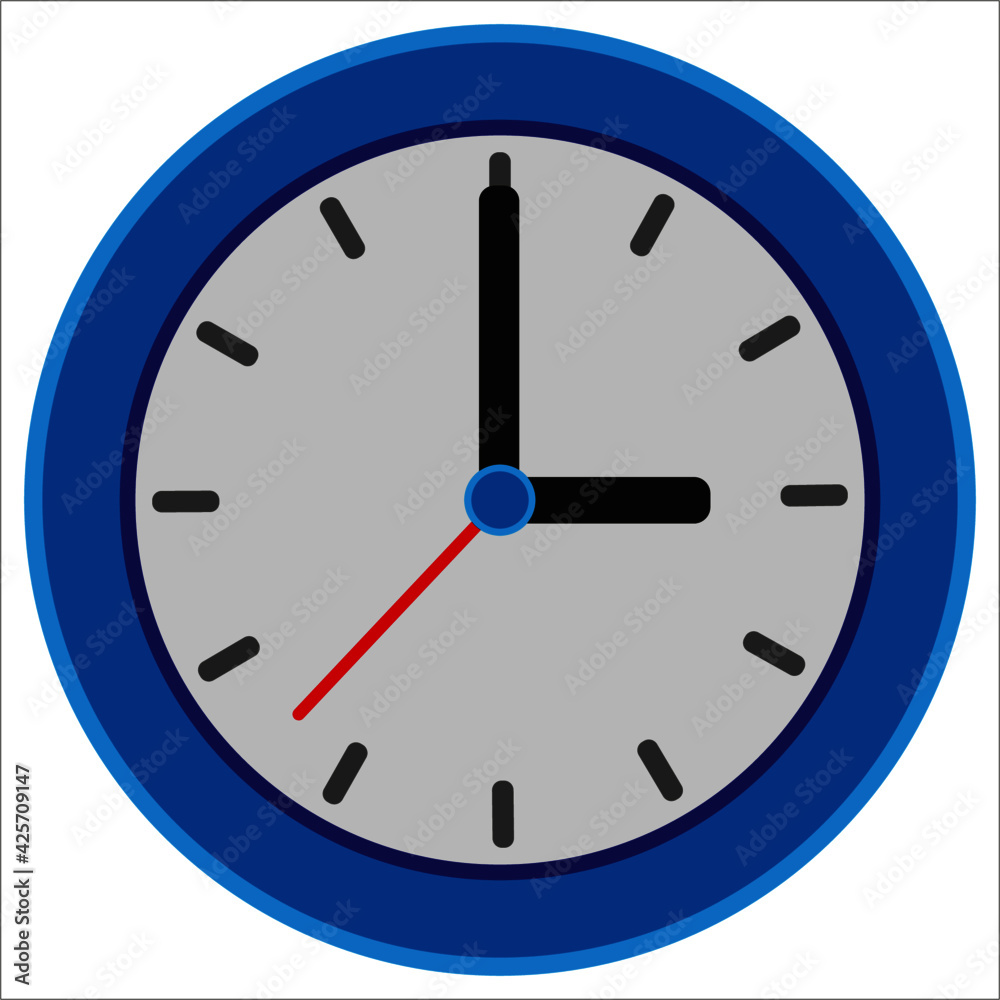 Clock icon. Wall round blue clock. Clock icon. Wall round blue clock.