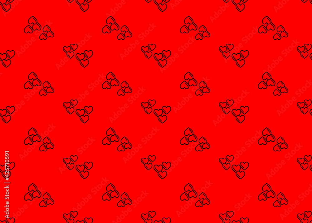 Hearts on a red background Geometric seamless pattern. For paper and fabric design.