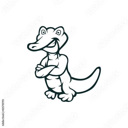 Crocodile cartoon mascot logo silhouette version. Croco character logo in sport style, mascot logo illustration design vector