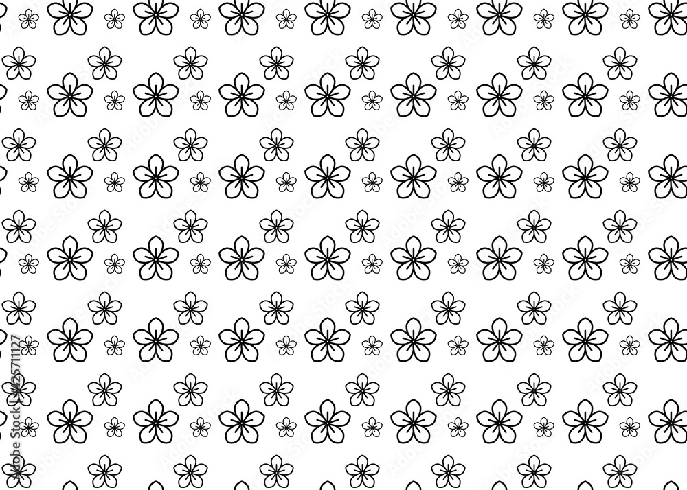 Black linear flower against white background. Seamless texture. For paper and fabric design. Black linear flower against white background. Seamless texture. For paper and fabric design.