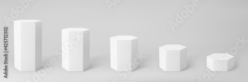 Fotografia White 3d hexagon podium set with perspective isolated on grey background