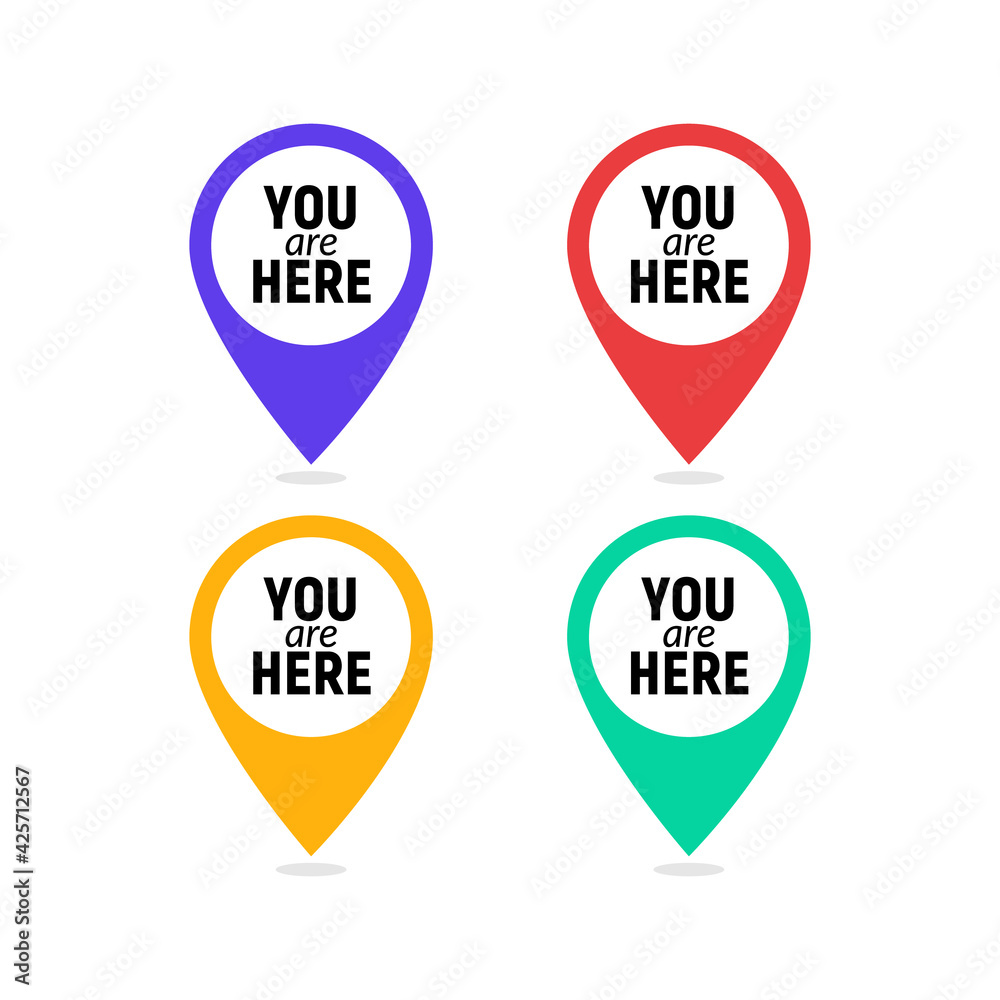 You are here sign icon mark. Destination or location point concept. Pin position marker design You are here sign icon mark. Destination or location point concept. Pin position marker design