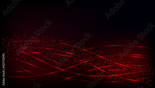 Wavy red glowing lines on a dark background. An abstraction. Vector graphics.