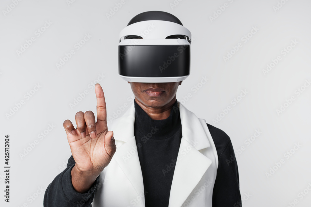 African American woman experiencing VR simulation African American woman experiencing VR simulation