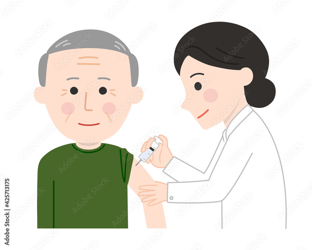An elderly man receiving a vaccination. Vector illustration isolated on white background. An elderly man receiving a vaccination. Vector illustration isolated on white background.