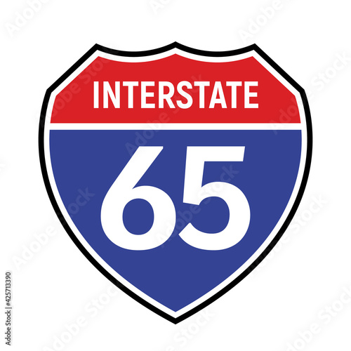 65 route sign icon. Vector road 65 highway interstate american freeway us california route symbol