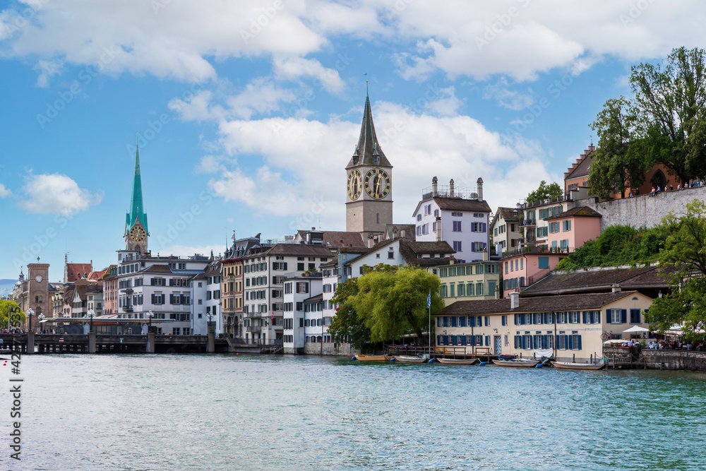 Zurich city center with river Limmat, Switzerland